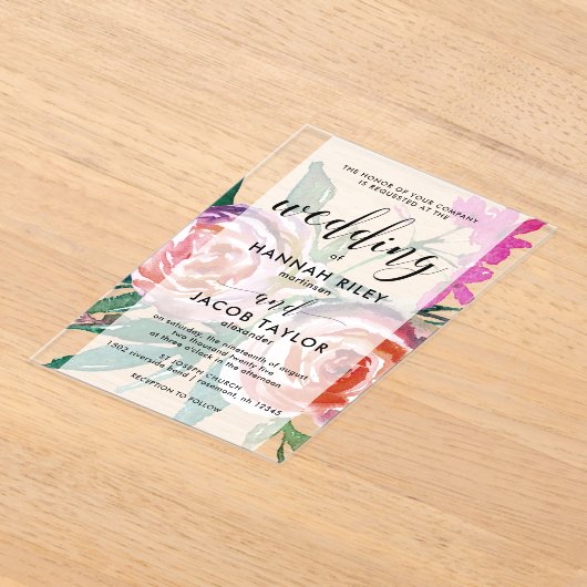 Chique Waterverf bloemenbruiloft Acryl Uitnodigingen (Laagn)