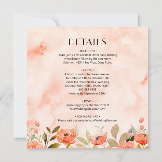 Chique Waterverf bloemenbruiloft alles in één Kaart (Achterkant)