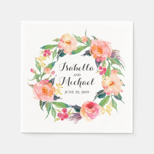 Chique Waterverf bloemenbruiloft Servetten (Voorkant)