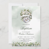 Chique waterverf bloemenkrans witte schoenen Doop Kaart (Voorkant)