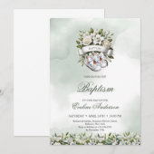 Chique waterverf bloemenkrans witte schoenen Doop Kaart (Voorkant / Achterkant)