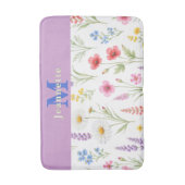 Chique Waterverf Bloemenkroon Monogram Naam Badmat (Voorkant Verticaal)