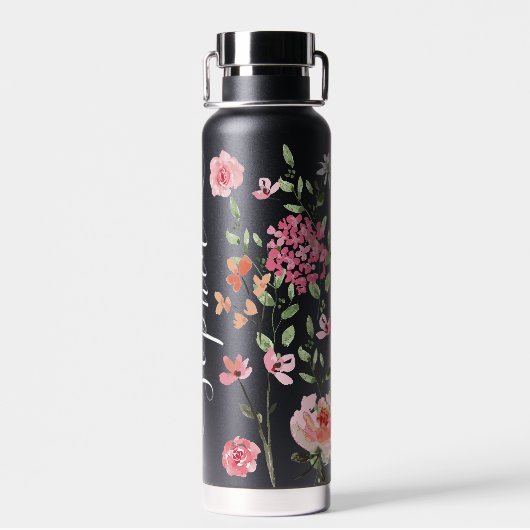 Chique Waterverf bloemenscript gepersonaliseerd Waterfles (Achterkant)