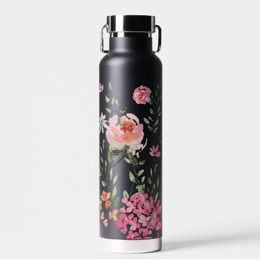 Chique Waterverf bloemenscript gepersonaliseerd Waterfles (Voorkant)