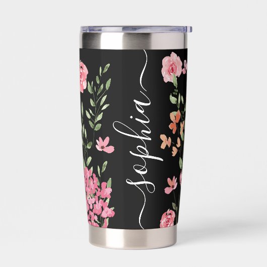 Chique waterverf bloemenscript Naam Persoonlijk Geïsoleerde Drinkbeker (Links)
