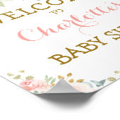 Chique Waterverf Bloemige Roze Gouden Baby Shower Poster (Hoek)