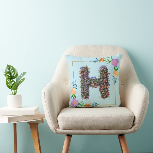 Chique waterverf bloemletter H  Kussen (Stoel)