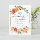Chique Waterverf bloemperzik, gouden, Oranje bruil Kaart (Staand voorkant)