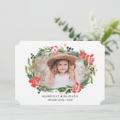 Chique Waterverf Bloemrijke Kerst Foto Feestdagenkaart (Staand voorkant)