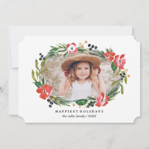 Chique Waterverf Bloemrijke Kerst Foto Feestdagenkaart