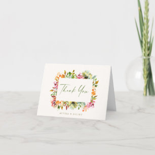 Chique waterverf bloemrijke rand wedding aangepast bedankkaart