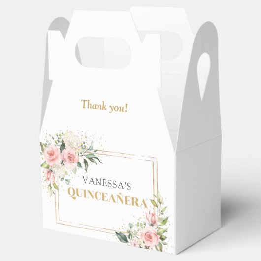 Chique waterverf bloesem gouden 15e verjaardag bedankdoosjes (Geopend)