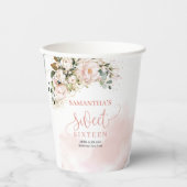 Chique waterverf bloesem gouden 16e verjaardag papieren bekers (Voorkant)