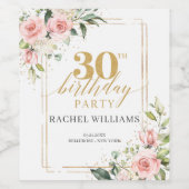 Chique waterverf bloesem gouden 30e verjaardag wijn etiket (Enkel label)