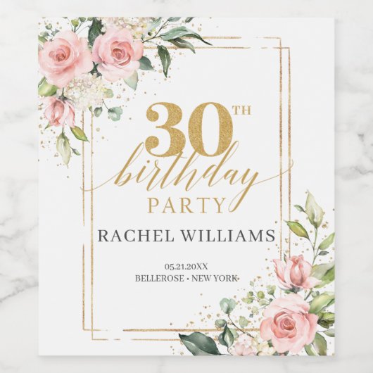 Chique waterverf bloesem gouden 30e verjaardag wijn etiket (Enkel label)