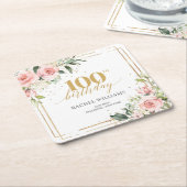 Chique waterverf blozen boho 100ste verjaardag kartonnen onderzetters (Schuin)