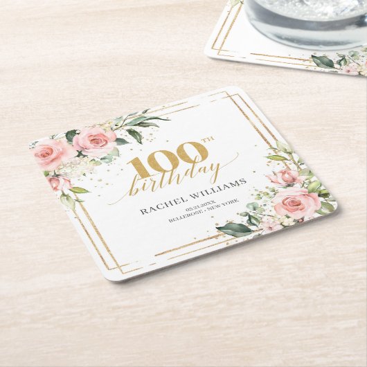 Chique waterverf blozen boho 100ste verjaardag kartonnen onderzetters (Schuin)