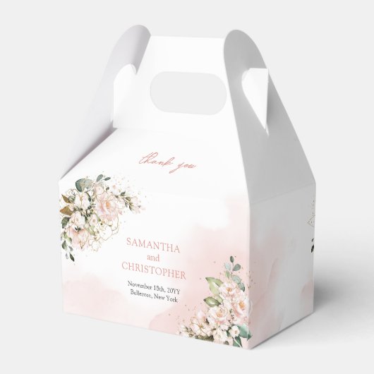 Chique waterverf blozen eucalyptus goud bedankdoosjes (Achterkant)