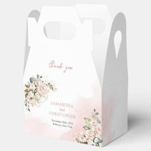 Chique waterverf blozen eucalyptus goud bedankdoosjes (Geopend)