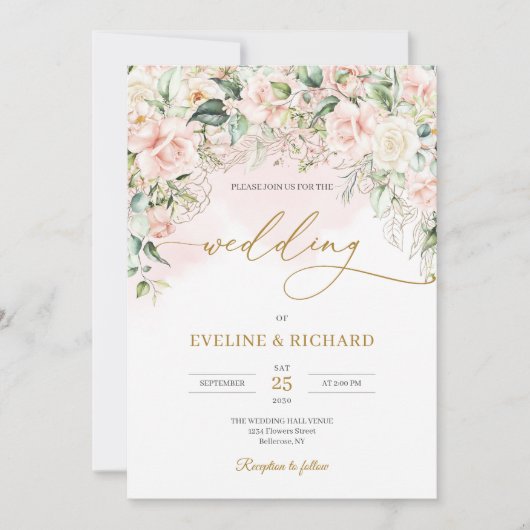 Chique waterverf blozen eucalyptus goud kaart (Voorkant)