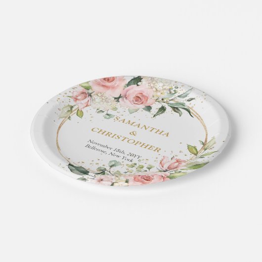 Chique waterverf blozen eucalyptus goud papieren bordje (Gekanteld)