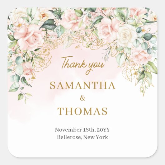 Chique waterverf blozen eucalyptus goud vierkante sticker (Voorkant)
