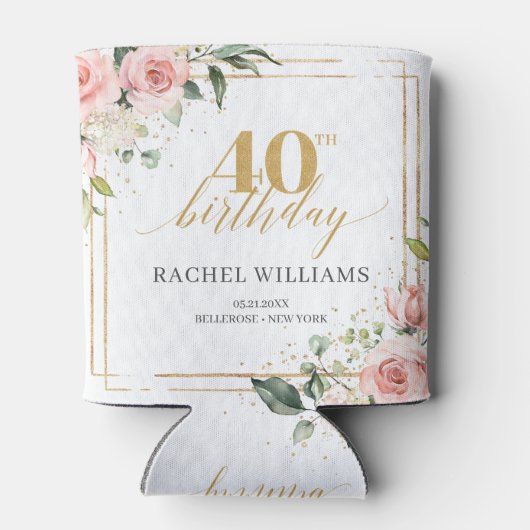 Chique waterverf blush bloemen eucalyptus goud 40e blikjeskoeler (Achterkant)