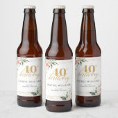 Chique waterverf blush bloemen goud 40ste verjaard bier etiket (Flessen)