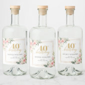 Chique waterverf blush bloemen goud 40ste verjaard likeurfles etiket (Flessen)