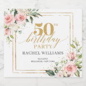 Chique waterverf blush bloemen goud 50ste verjaard bier etiket (Enkel label)