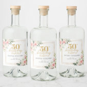 Chique waterverf blush bloemen goud 50ste verjaard likeurfles etiket (Flessen)