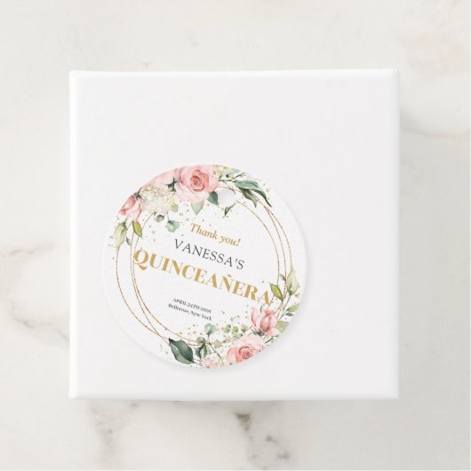 Chique waterverf blush bloemengouden salie Quincea Bedankjes Labels (In situ)