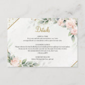 Chique waterverf blush bloesem en groen goud informatiekaartje (Voorkant)