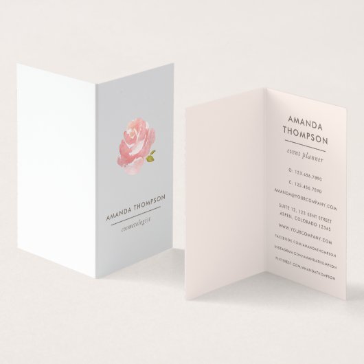 Chique Waterverf Blush Roze Roos Visitekaartje (Binnen en buitenkant)