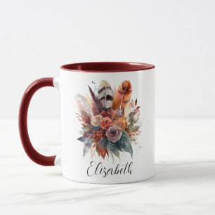 Chique Waterverf Boho Floral Autumn gepersonalisee Mok