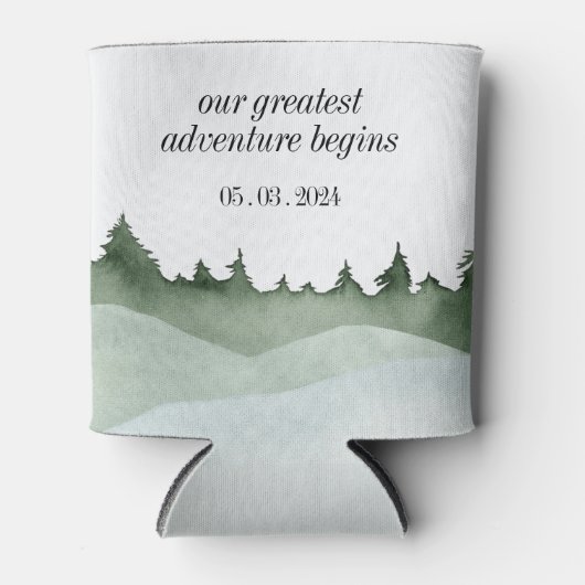 Chique Waterverf Bos Landschap Berg Bruiloft Blikjeskoeler (Voorkant)