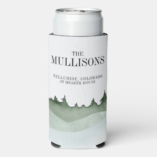 Chique Waterverf Bos Landschap Berg Bruiloft Seltzer Blikjeskoeler (Seltzer Achterkant)