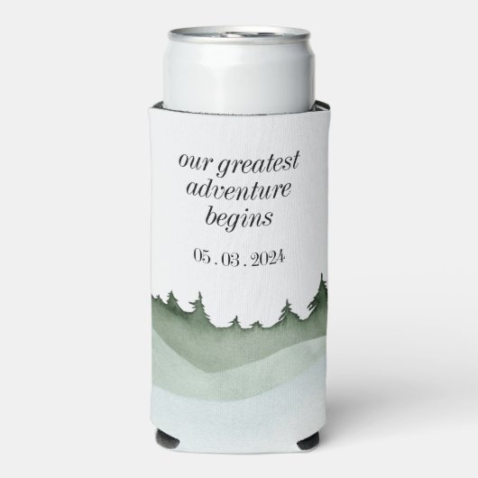 Chique Waterverf Bos Landschap Berg Bruiloft Seltzer Blikjeskoeler (Seltzer Voorkant)