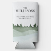 Chique Waterverf Bos Landschap Berg Bruiloft Seltzer Blikjeskoeler (Achterkant)