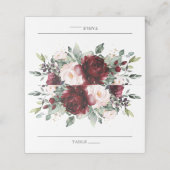 Chique Waterverf Bourgondië Blush Bloemen Bruiloft Plaatskaartje (Buitenkant ongevouwen)