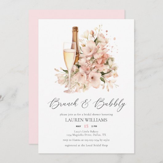 Chique Waterverf Brunch en Bubble Vrijgezellenfees Kaart (Voorkant / Achterkant)