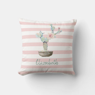 Chique Waterverf Cactus, Roze Strepen Kussen