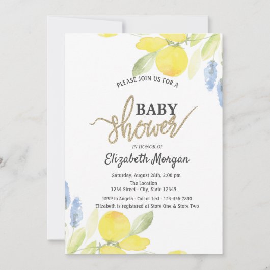Chique Waterverf Citroenen Baby shower Kaart (Voorkant)
