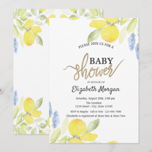 Chique Waterverf Citroenen Baby shower Kaart (Voorkant / Achterkant)