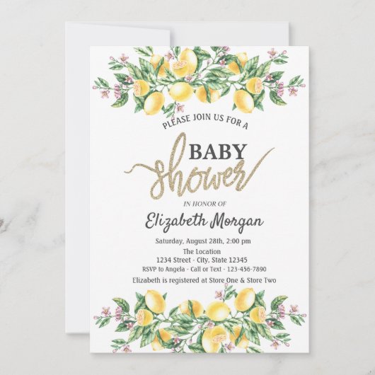 Chique Waterverf Citroenen Botanische Baby Shower Kaart (Voorkant)