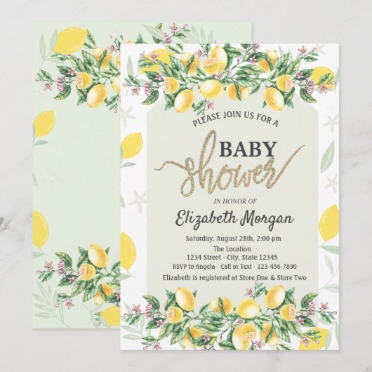 Chique Waterverf Citroenen Lijst Baby shower Kaart (Voorkant / Achterkant)