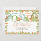 Chique Waterverf Cute Dinosaur 1e Verjaardagsfeest Kaart (Voorkant)