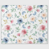Chique Waterverf Delicate Bloemen Bladerpatroon Cadeaupapier (Vlak)