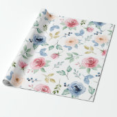 Chique Waterverf Delicate Bloemen Bladerpatroon Cadeaupapier (Uitgerold)