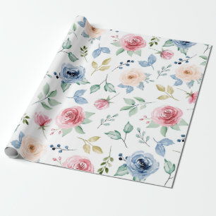Chique Waterverf Delicate Bloemen Bladerpatroon Cadeaupapier